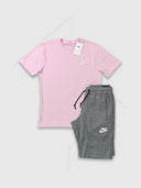 Nike Sportwear Club T-shirt/Short Set Pink/Grey from Saxumo