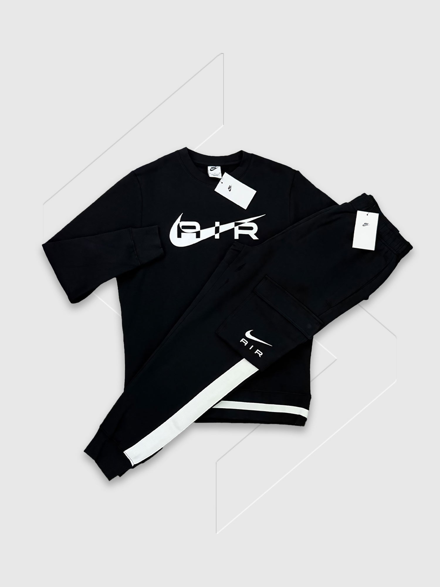 Nike Swoosh Air Crew Neck Tracksuit Set Black/White from Saxumo