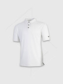 White polo shirt with a Nike logo on a light gray background
