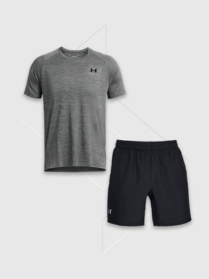 Under Armour Tech Speed Stride T-Shirt/Short Set Grey/Black from Saxumo