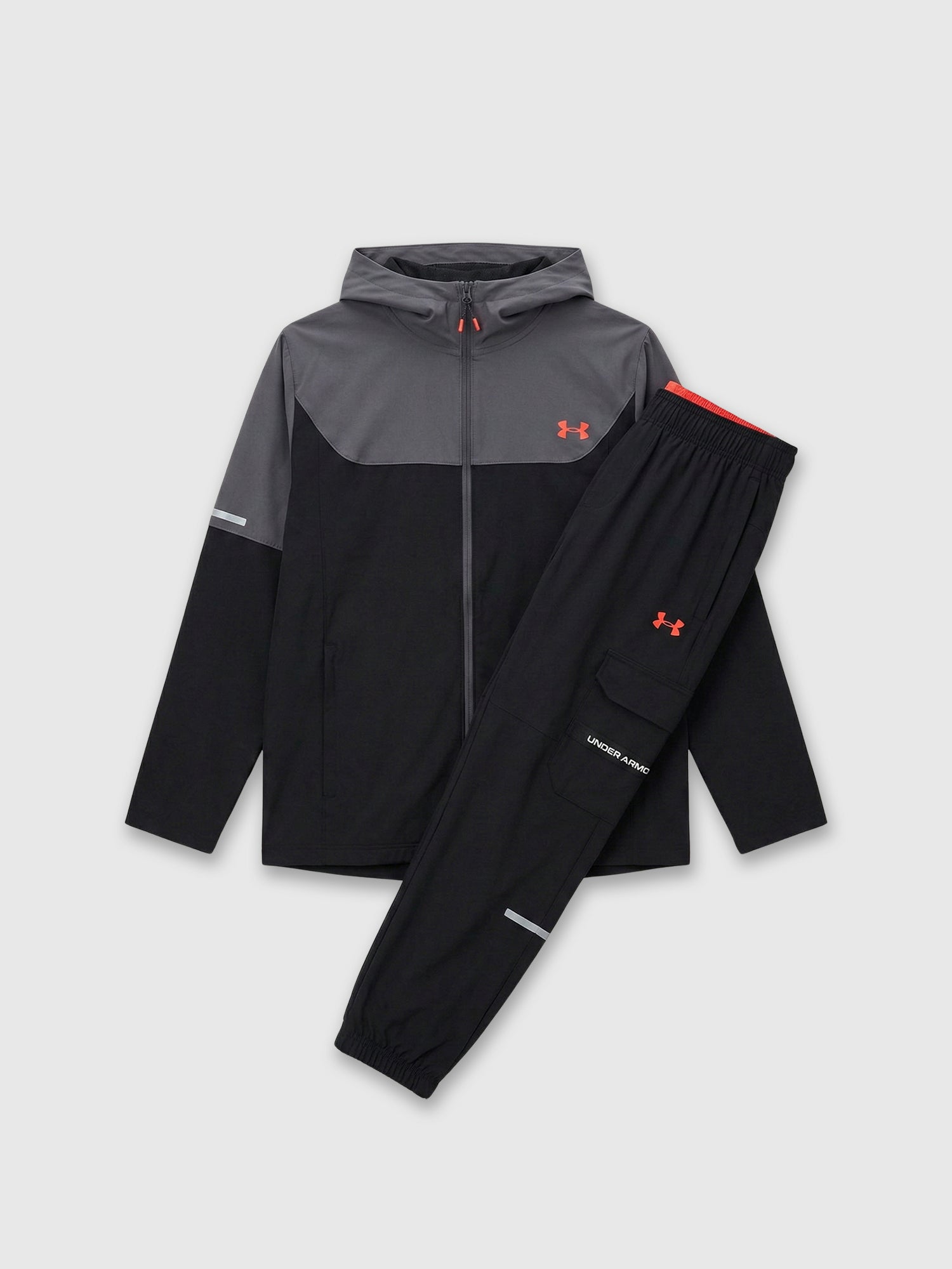 Under Armour Tech Utility Woven Jacket/Pant Set Black/Castlerock/Venom Red from Saxumo.com