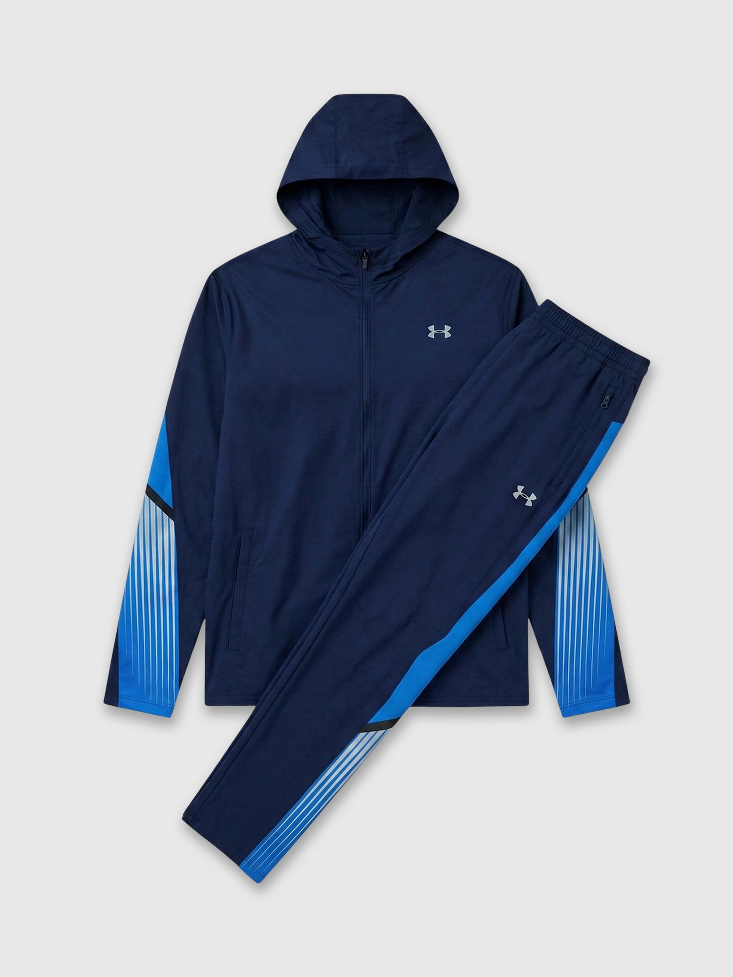 Under Armour Velociti Storm Hooded Jacket/Pant Set Washed Navy Blue/Atlantis/Reflective from Saxumo.com