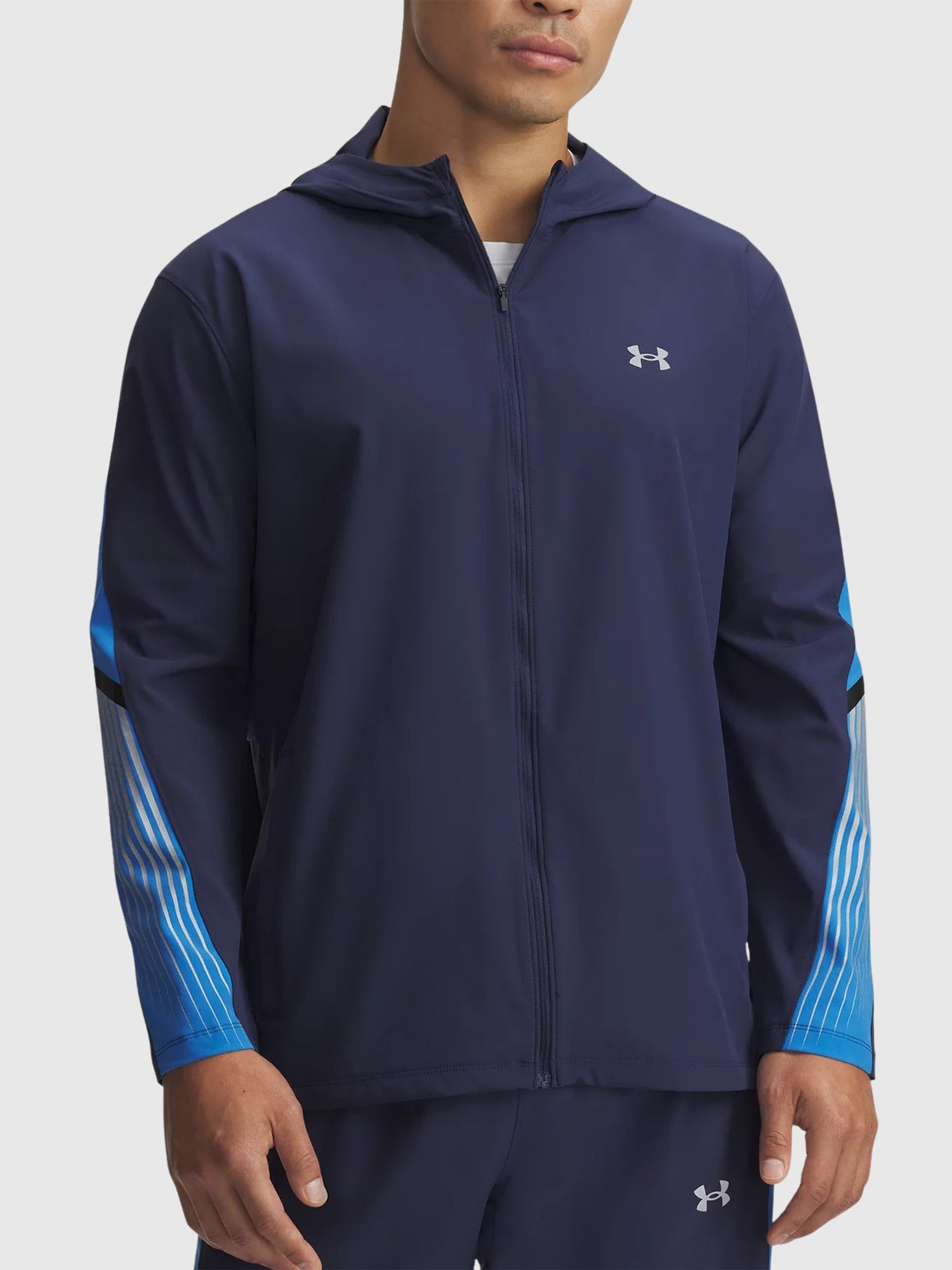 Under Armour Velociti Storm Hooded Jacket/Pant Set Washed Navy Blue/Atlantis/Reflective from Saxumo.com