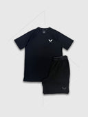 Castore Adapt Training Branded Elastic T-Shirt/Short Set Black/White/Black from Saxumo.com